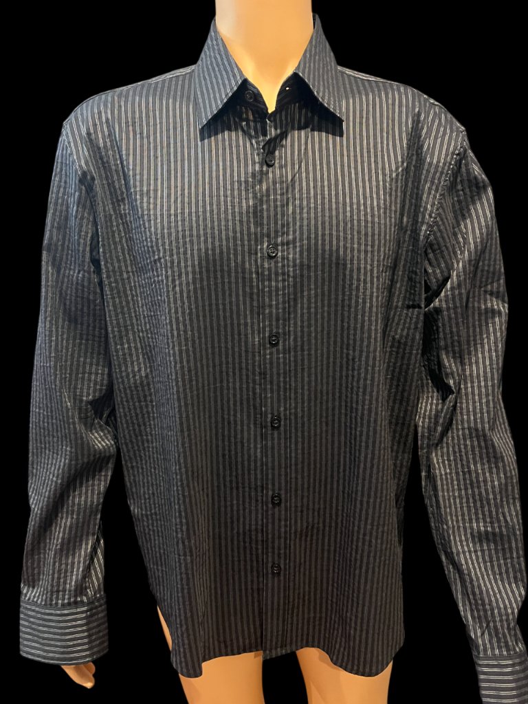 Hugo Boss Black Shirt, Silver Stripped Stretch Slim Fit 2xl Nwot — image 2 of 7